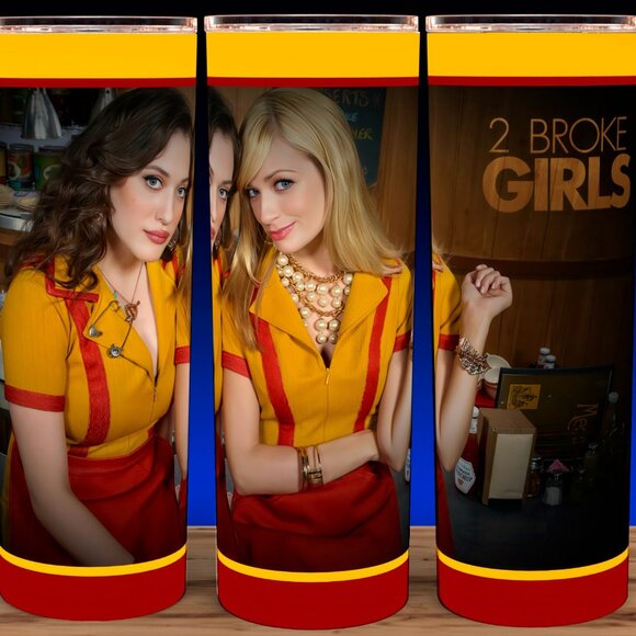 2 Broke Girls - Kat Dennings  & Beth Behrs Cup Mug Tumbler 20oz - Picture 1 of 3